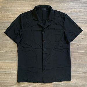 Black Camp Collar Button up Short sleeved Shirt